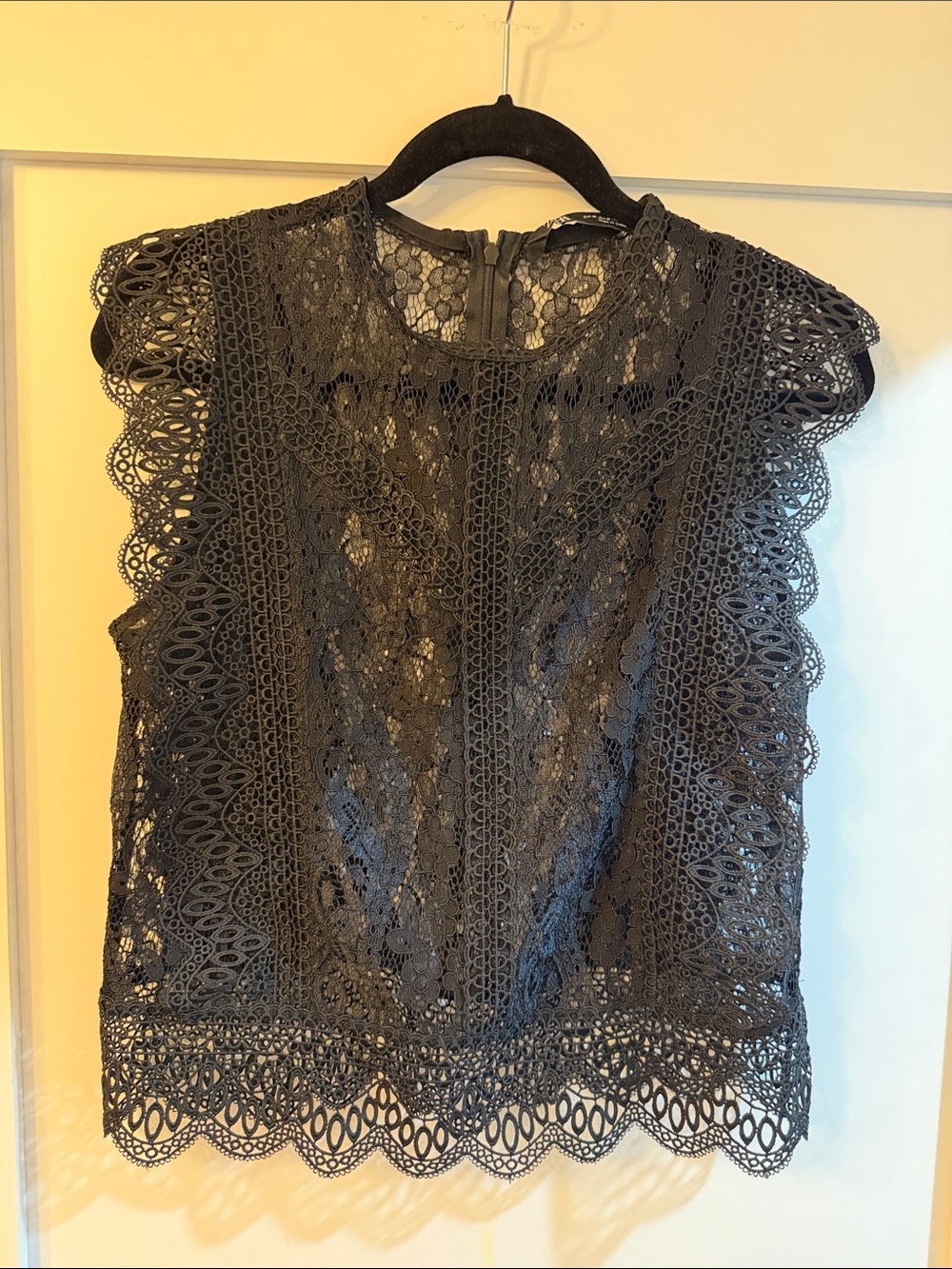 Zara Black Lace Cap-Sleeve Blouse
